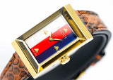 Gucci G-Frame Mother of Pearl Dial Brown Leather Snakeskin Strap Watch For Women - YA147402 Authentic Buy Shop Now