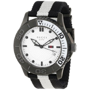 Gucci G Timeless XL White Dial Two Tone NATO Strap Watch For Men - YA126243 Authentic Buy Shop Now