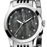 Gucci G Timeless Diamonds Mother of Pearl Black Dial Silver Steel Strap Watch For Women - YA126505 Authentic Buy Shop Now