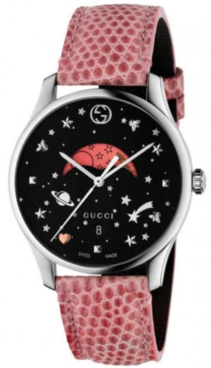 Gucci G-Timeless Moonphase Black Dial Pink Leather Strap Watch For Women - YA1264046 Authentic Buy Shop Now