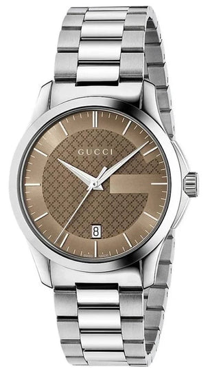 Gucci G Timeless Brown Dial Silver Steel Strap Watch For Men - YA126445 Authentic Buy Shop Now