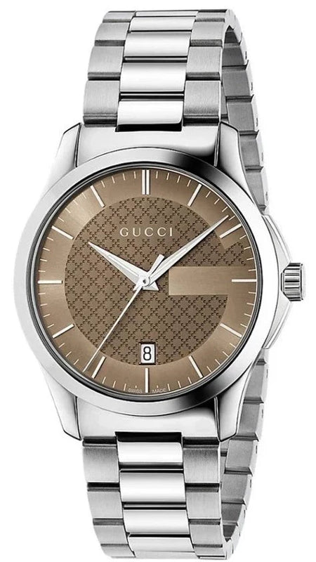 Gucci G Timeless Brown Dial Silver Steel Strap Watch For Men - YA126445 Authentic Buy Shop Now