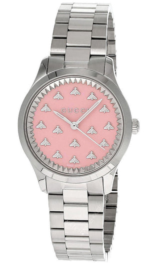 Gucci G Timeless Quartz Pink Dial Silver Steel Strap Watch for Women - YA1265033 Authentic Buy Shop Now