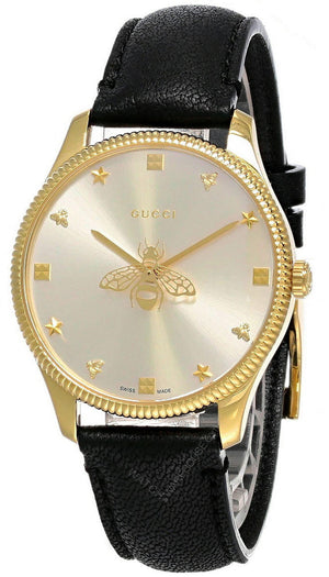 Gucci G Timeless Quartz Silver Dial Black Leather Strap Watch For Women - YA1264181 Authentic Buy Shop Now
