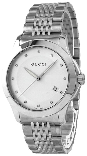 Gucci G Timeless Diamonds Silver Dial Silver Steel Strap Watch For Men - YA126404 Authentic Buy Shop Now