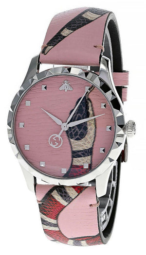 Gucci G Timeless Pink Dial Pink Leather Strap Watch For Women - YA1264083 Authentic Buy Shop Now
