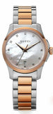 Gucci G Timeless Diamonds Mother of Pearl Dial Two Tone Steel Strap Watch For Women - YA126544 Authentic Buy Shop Now
