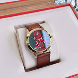Gucci Le Marche Des Merveilles Green and Red Dial Brown Leather Strap Unisex Watch - YA1264012 Authentic Buy Shop Now