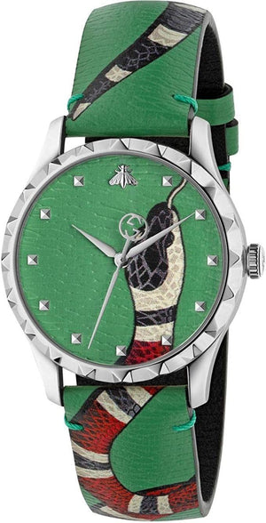 Gucci G Timeless Le Marche Des Merveilles Green Dial Green Leather Strap Watch for Women - YA1264081 Authentic Buy Shop Now