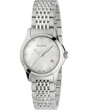 Gucci G Timeless Diamonds Mother of Pearl Dial Silver Steel Strap Watch For Women - YA126510 Authentic Buy Shop Now