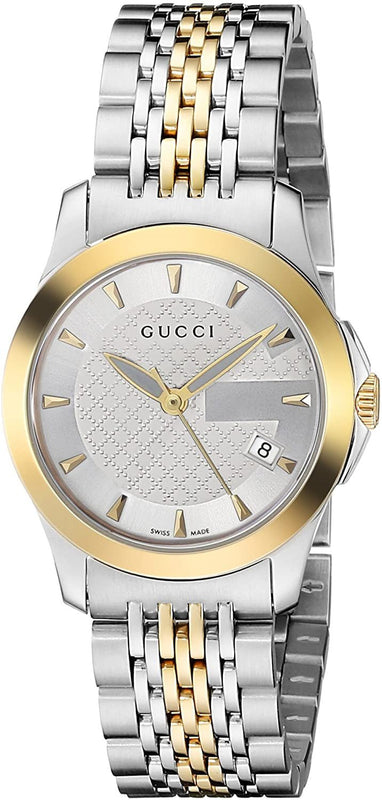 Gucci G Timeless Silver Dial Two Tone Steel Strap Watch For Women - YA126511 Authentic Buy Shop Now