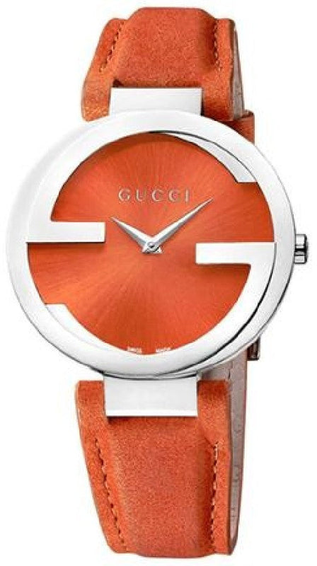Gucci Interlocking G Quartz Orange Dial Orange Leather Strap Watch For Women - YA133316 Authentic Buy Shop Now