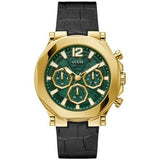 Guess Edge Chronograph Green Dial Black Leather Strap Watch For Men - GW0492G3 Authentic Buy Shop Now