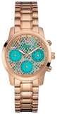 Guess Mini Sunrise Multi Function Analog Turquoise Dial Rose Gold Steel Strap Watch For Women - W0448L8 Authentic Buy Shop Now