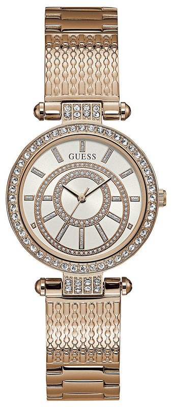 Guess Muse Quartz Silver Dial Rose Gold Steel Strap Watch For Women - W1008L3 Authentic Buy Shop Now