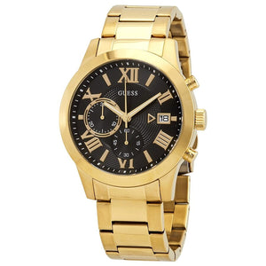 Guess Atlas Chronograph Black Dial Gold Steel Strap Watch for Men - W0668G8 Authentic Buy Shop Now