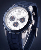 Guess Caliber Chronograph White Dial Blue Rubber Strap Watch for Men - W0864G6 Authentic Buy Shop Now