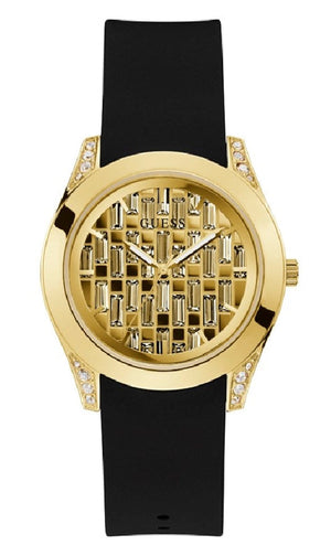 Guess Clarity Gold Dial Black Silicone Strap Watch for Women - GW0109L1 Authentic Buy Shop Now
