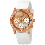 Guess Confetti Crystal Rose Gold Dial White Silicone Strap Watch For Women - W1098L5 Authentic Buy Shop Now