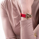 Guess Fame Quartz Gold Dial Red Leather Strap Watch For Women - GW0504L2 Authentic Buy Shop Now