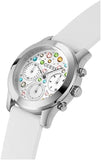Guess Wanderlust Crystals Silver Dial White Rubber Strap Watch For Women - W1059L3 Authentic Buy Shop Now