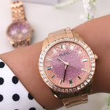 Guess Glitter Diamonds Pink Dial Rose Gold Steel Strap Watch for Women - GW0405L3 Authentic Buy Shop Now