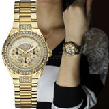 Guess Viva Diamonds Gold Dial Gold Steel Strap Watch for Women - W0111L2 Authentic Buy Shop Now