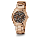 Guess Cubed Analog Black Dial Rose Gold Steel Strap Watch For Women - GW0607L3 Authentic Buy Shop Now