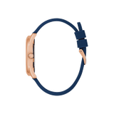 Guess Cubed Analog Rose Gold Dial Blue Leather Strap Watch For Women - GW0665L2 Authentic Buy Shop Now