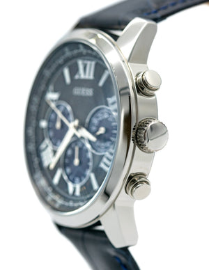 Guess Horizon Chronograph Quartz Black Dial Blue Leather Strap Watch For Men - W0380G3 Authentic Buy Shop Now
