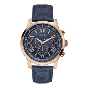 Guess Horizon Chronograph Blue Dial Blue Leather Strap Watch For Men - W0380G5 Authentic Buy Shop Now
