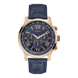 Guess Horizon Chronograph Blue Dial Blue Leather Strap Watch For Men - W0380G5 Authentic Buy Shop Now