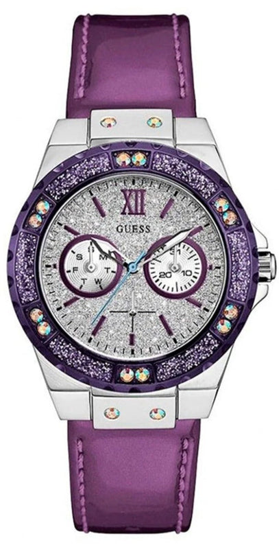 Guess Limelight Quartz Silver Dial Purple Leather Strap Watch For Women - W0775L6 Authentic Buy Shop Now