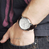 Guess Horizon Chronograph White Dial Brown Leather Strap Watch For Men - W0380G2 Authentic Buy Shop Now