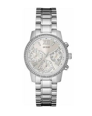 Guess Mini Sunrise Chronograph Quartz Silver Dial Silver Steel Strap Watch For Women - W0623L1 Authentic Buy Shop Now