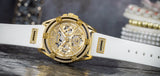 Guess Queen Quartz Gold Dial White Silicone Strap Watch For Women - GW0536L2 Authentic Buy Shop Now