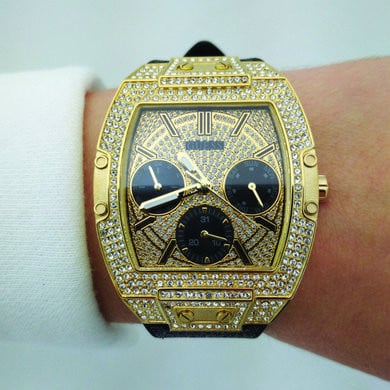 Guess Raven Diamonds Champagne Dial Black Rubber Strap Watch For Women - GW0105L2 Authentic Buy Shop Now