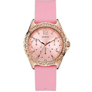 Guess Sparkling Diamonds Pink Dial Pink Rubber Strap Watch for Women - W0032L9 Authentic Buy Shop Now