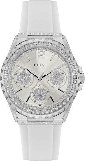 Guess Starlight Multifunction Diamonds White Dial White Rubber Strap Watch for Women - W0846L8 Authentic Buy Shop Now