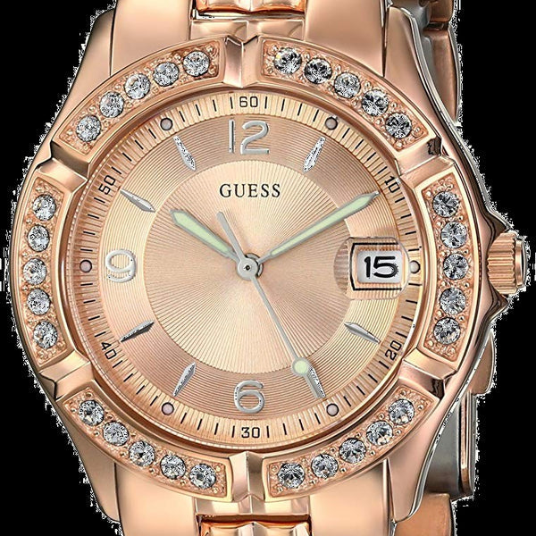 Guess Crystal Diamonds Rose Gold Dial Rose Gold Steel Strap Watch For Women - W11069L1 Authentic Buy Shop Now