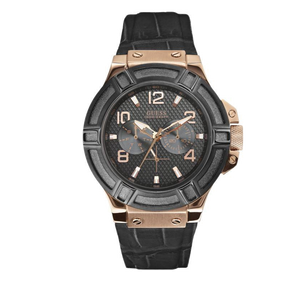 Guess Rigor Analog Black Dial Black Leather Strap Watch For Men - W0040G5 Authentic Buy Shop Now