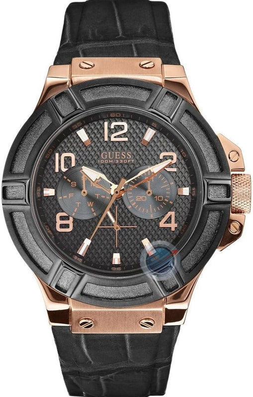 Guess Rigor Analog Black Dial Black Leather Strap Watch For Men - W0040G5 Authentic Buy Shop Now