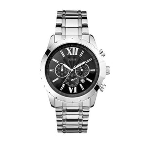 Guess Chronograph Black Dial Silver Steel Strap Watch for Men - W0193G2 Authentic Buy Shop Now