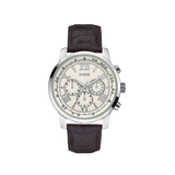 Guess Horizon Chronograph White Dial Brown Leather Strap Watch For Men - W0380G2 Authentic Buy Shop Now