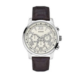 Guess Horizon Chronograph White Dial Brown Leather Strap Watch For Men - W0380G2 Authentic Buy Shop Now