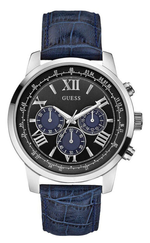 Guess Horizon Chronograph Quartz Black Dial Blue Leather Strap Watch For Men - W0380G3 Authentic Buy Shop Now
