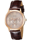 Guess Wafer Quartz Beige Dial Brown Leather Strap Watch For Men - W0496G1 Authentic Buy Shop Now