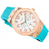 Guess Jet Setter White Dial Turquoise Silicone Strap Watch For Women - W0564L3 Authentic Buy Shop Now