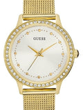Guess Chelsea Crystals Mother of Pearl White Dial Gold Mesh Bracelet Watch For Women - W0647L7 Authentic Buy Shop Now