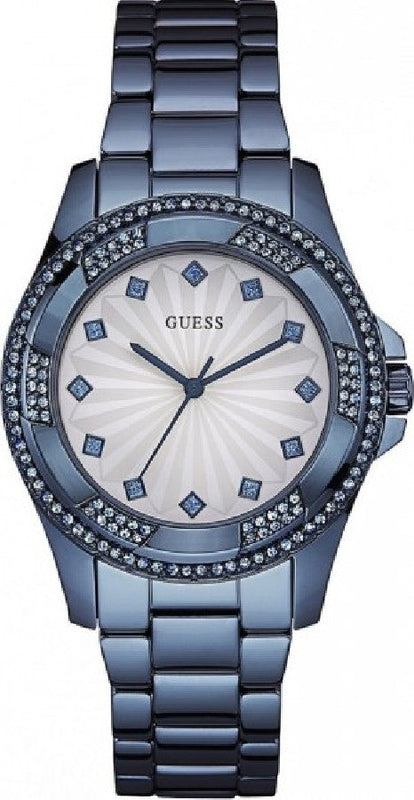 Guess Pinwheel Analog Silver Dial Blue Steel Strap Watch for Women - W0702L1 Authentic Buy Shop Now
